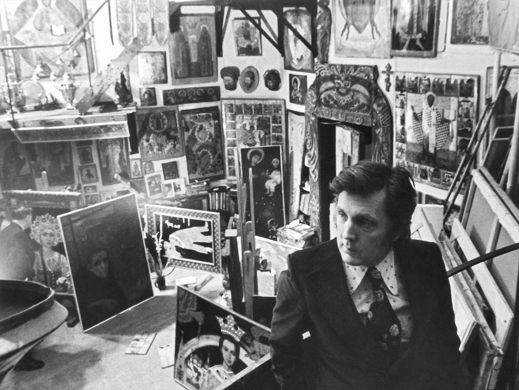 Илья Глазунов в своей мастерской. Москва