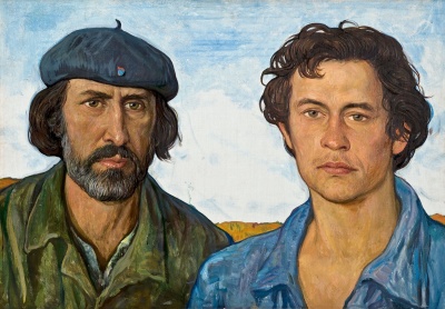 Бульдозеристы Я. Лобанников  и И. Наровский.