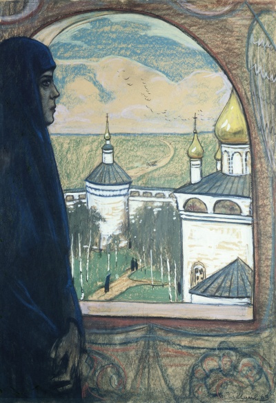 В монастыре.  Иллюстрация к очерку П.И. Мельникова-Печерского «Княжна Тараканова и принцесса Владимирская»